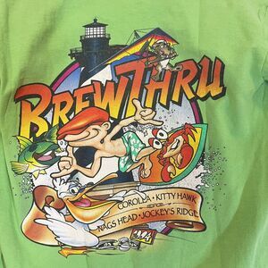 Outer Banks NC Brew Thru T Shirt Small 2004 Green Short Sleeve Beach Surf Coast